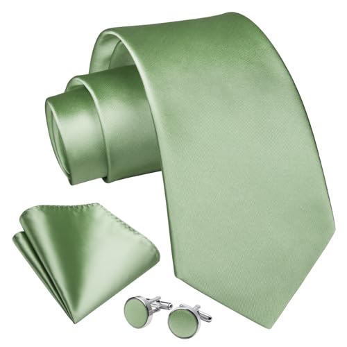 Image of Enlision Mens Ties Solid Color Satin Necktie Ties for men Handkerchief Cufflinks Pocket Squares for Wedding