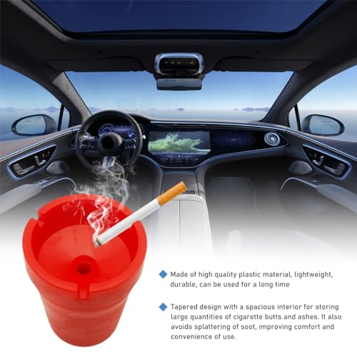 Image of Ohleats Car Ashtray, Smokeless Smellproof Windproof Self-Extinguishing Auto Ashtray, Portable Mini Vehicle Cigarette Trash Can Fits Most Cup Holder for Home Office, Car Accessories (Red)
