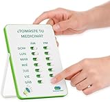 Persistence Health Medication Tracker & Pill Reminder | Visual Reminder Alarm | 7 Day AM PM | Take and Slide | No More Second-guessing or Double-dosing | Perfect for The Elderly (Two Column Spanish)