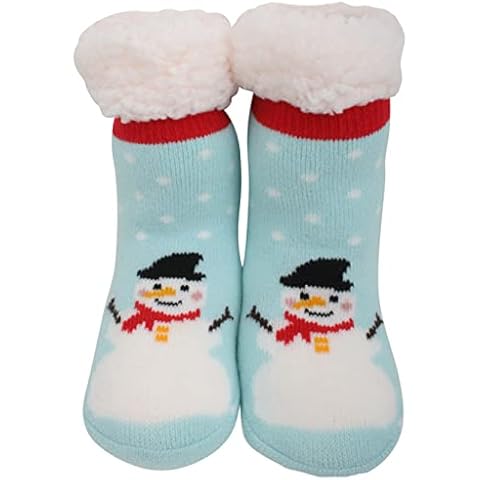 Atino Kids Festive Christmas Knitted Slipper Socks 10-2 Blue Snowman Cover