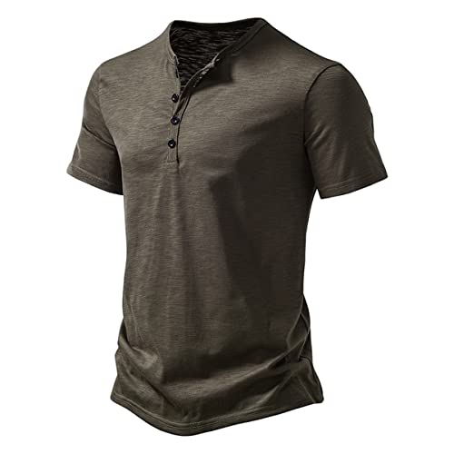 Grajtcin Slim Fit Henley Shirts For Men Short Sleeve Casual Shirts For Men Fashion Henley Tee Top Army Green Xl #TOP1