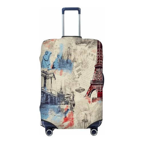Retro Eiffel Tower London New York City Stretchable Luggage Covers for Suitcase TSA Approved, Dust Proof and Scratch Resistant Travel Luggage Protector for Carry On (22-24 in)