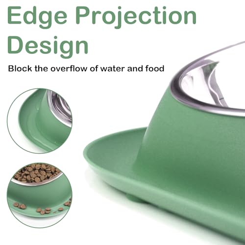 Ptlom Dog Cat Basic Food and Water Bowl Set, 2 Removable Stainless Steel Feeding Bowls with Non-Slip Leak-Proof Plastic Stand Suitable for Small and Medium Pet Puppy Feeder Tableware Supplies, Green Ptlom Dog Cat Basic Food and Water Bowl Set, 2 Removable Stainless Steel Feeding Bowls with Non-Slip Leak-Proof Plastic Stand Suitable for Small and Medium Pet Puppy Feeder Tableware Supplies, Green