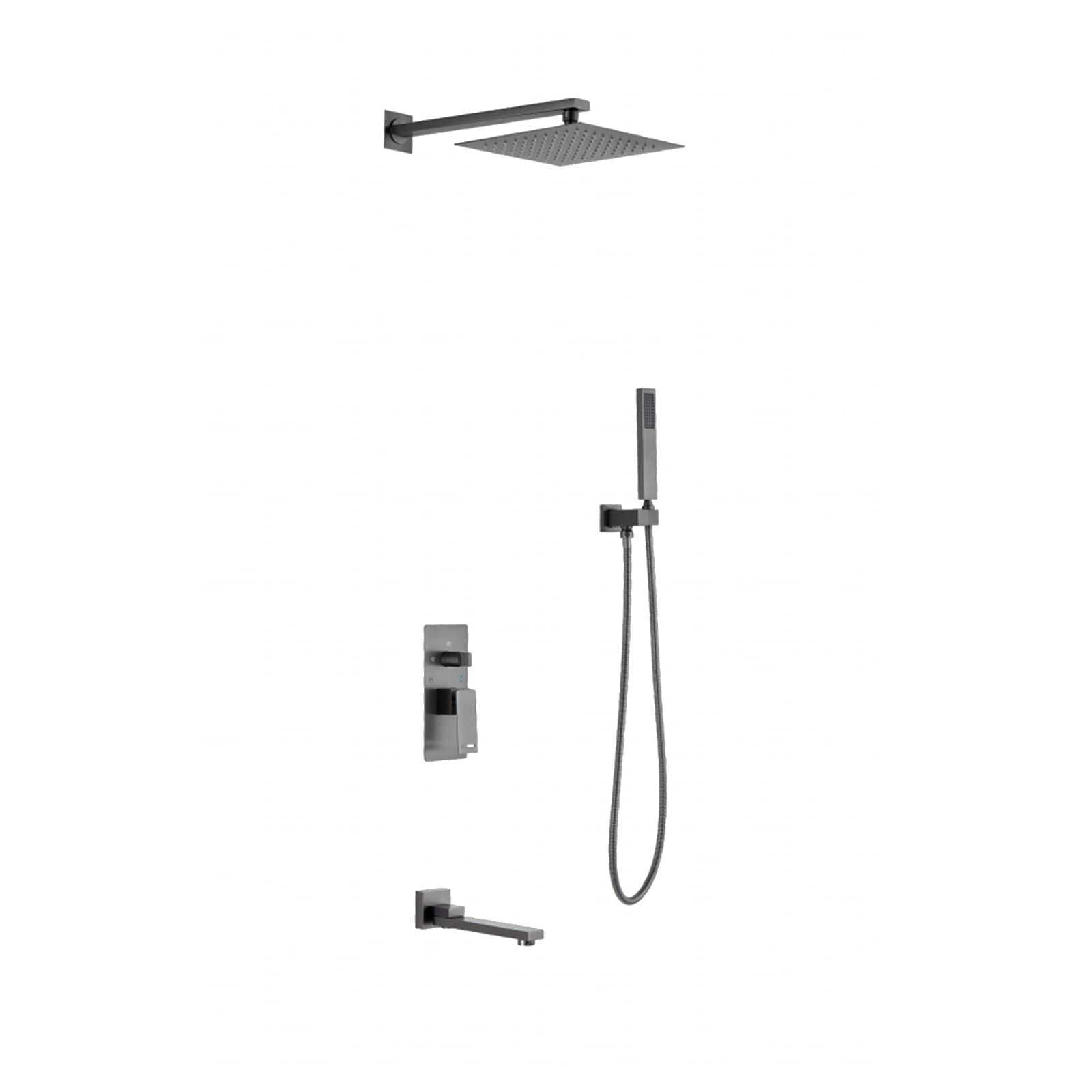 Bathroom Concealed Shower Tap System Shower Head And Hose With Bathtub Outlet Shower Mixer Set Black+Rose Gold(Gun Grey)