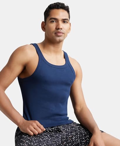 Image of Jockey US26 Men Super Combed Cotton Rib Square Neck Gym Vest - White