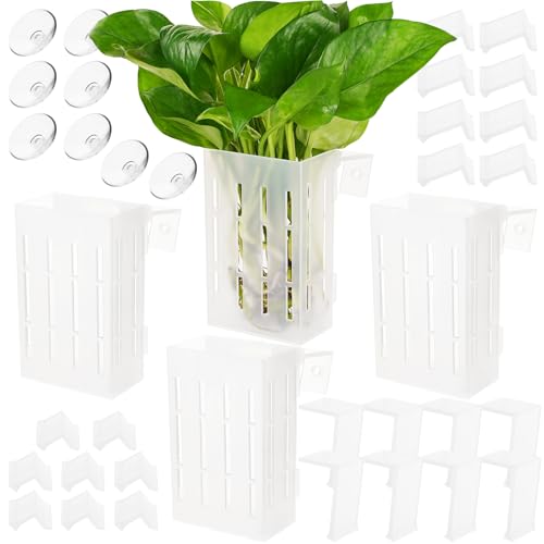 Upgraded Large Aquarium Plant Holder with Hooks and Suction Cups for Fish Tank Aquaponic Plant Cultivation and Aquascape Decorations (Semitransparent)