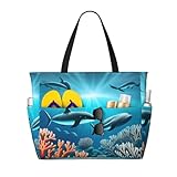 UFhgjjb Tragetasche mit großer Kapazität – prächtiger Feuerwerk-Druck, Reise-Strandtasche mit mehreren Taschen für Urlaub, Camping, Kreuzfahrt, Wale unter dem Meer, Einheitsgröße