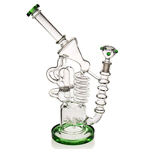 glss Bong Bong Cristal Bongs Recycler Oil Rig Bong verde 33 cm/13in y 14.4 mm Cuenco accesorios Bong Chape Agua Cristal Bong Pipas de Agua Bongs Water hookahs Bongs