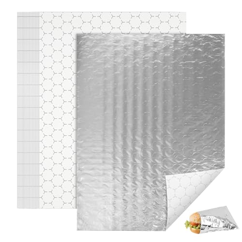 EcoDispose Pre-Cut Insulated Foil Sandwich Wrap Sheets Grease-Resistant for Hot Food (10-1/2 x 14 100 PCS)