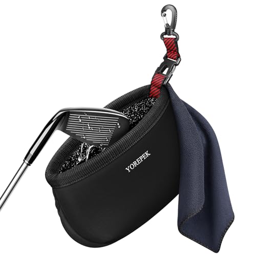 YOREPEK Golf Club Cleaner Bag with Towel, 360° Rotating Clip Golf Ball Washer, Club Washer with Zipper Pocket, Golf Bag Accessories for Men, Golf Gifts, Black