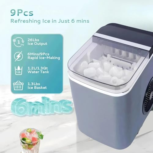 Máquina portátil para hacer hielo 26 lbs/día con limpieza automática miniatura 2