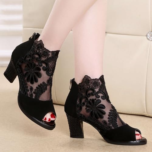 Lace Peep Toe Heels for Women Mesh Sandals Boots Party Dress Shoes3