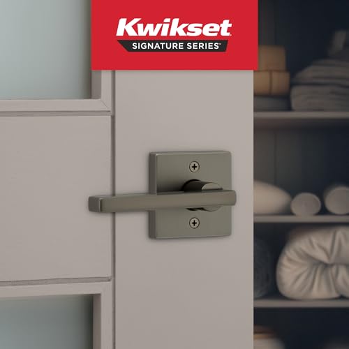 Image of Kwikset Halifax Square Dummy Door Handle, Single Sided Lever for Closets, French Double Doors, and Pantry, Gunmetal Non-Turning Reversible Interior Push /Pull Lever