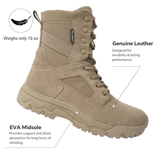 Image of Women's Tactical Boots, Motorcycle Combat Boots for Women | 8-inch work boots, side zipper; lightweight, breathable, water-resistant. For police, security, EMT, motorcycle