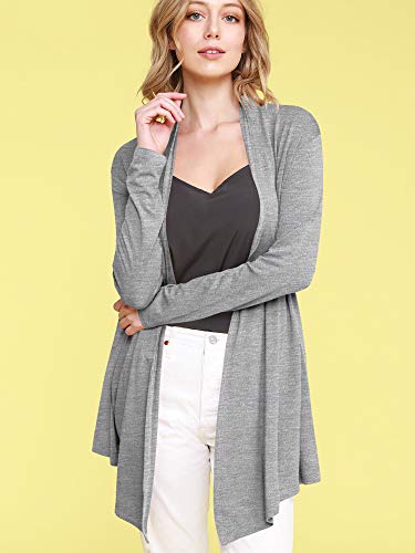 Image of Lock and Love Women's Draped Front Open Asymmetrical Cardigan - Casual Long Sleeve Lightweight Duster