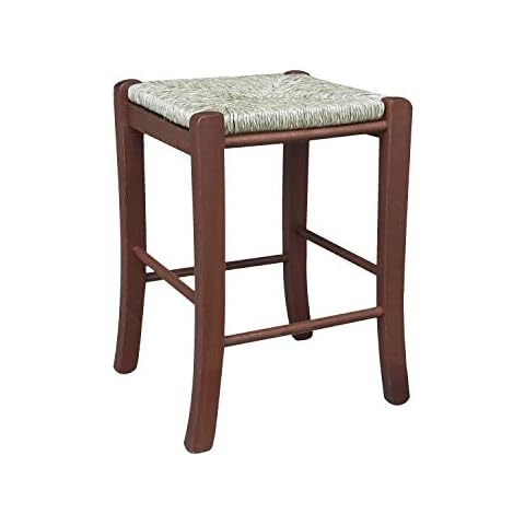 Taburete de madera con asiento cuandrado de paja de color nogal oscuro Cover