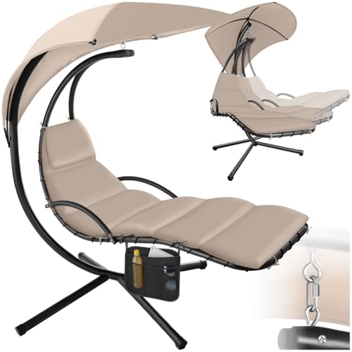 tectake® Hängeliege mit Gestell, Schwebeliege, Schwingliege mit Sonnendach, Schaukelliege, Hängesessel inkl. Tasche, Polsterauflage mit Kopfkissen, für...