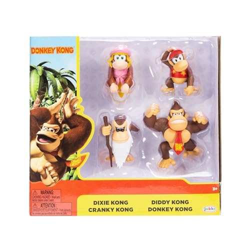 Nintendo Donkey Kong 6.35 cm Figuren-Multipack offiziell lizenziert von Jakks Pacific enthält die Minifiguren Donkey Kong Diddy Kong Dixie und Cranky detailgetreu gestaltet 3+