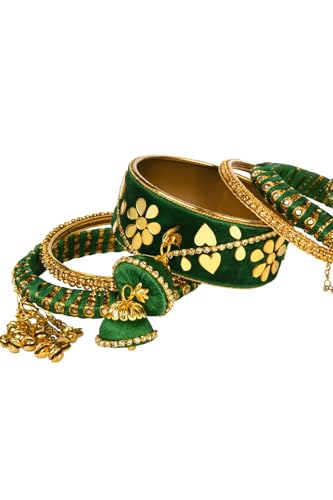 Image of I Jewels Gold Plated Traditional Velvet Matching Embellishments Work & Latkan Detailing Bangles Chuda Bangle Set for Bridal /Women
