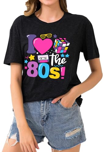 Damen Vintage 80er Jahre Tshirts LäSsiges Retro 80er Jahre Party Shirt Oberteile (80s-schwarz-b XL)