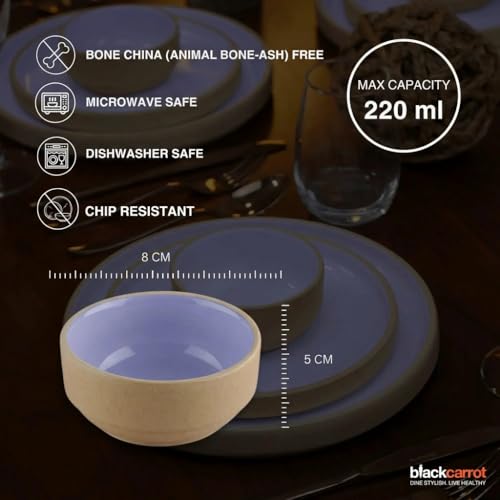 Image of BLACKCARROT Beige & Purple Ceramic Bowl Set of 6 | 220ml Snack Bowls | Microwave & Dishwasher Safe