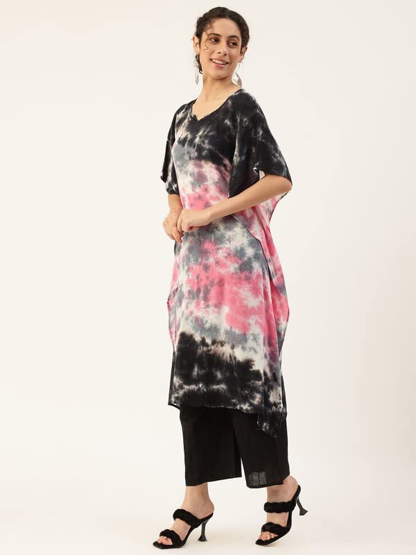 Image of Maaesa Women Handcrafted Tie & Dye Rayon Crepe Kaftan Kurta | Casual Wear | Flowy Kaftan Style | Lightweight & Breathable Fabric