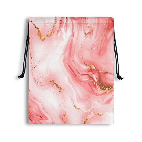Image of Pink Marble Drawstring Storage Pouch Cloth Shoe Bags for Headphones Travel Picnic
