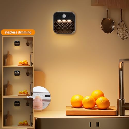 Image of Motion Sensor Night Light Black, Rechargeable Magnetic Night Light with 3 Color Temperatures & Stepless Dimming, Timer Function, Soft Downward Anti-Glare Light for Hallway Stairs Closet Bedroom RV