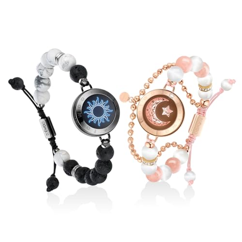 TOTWOO Long Distance Touch Bracelets for Couples, Smart Light up & Vibration for Love Couples Healing Stone Bracelet | Long Distance Relationship Gifts for Girlfriend Bluetooth Pairing Jewelry