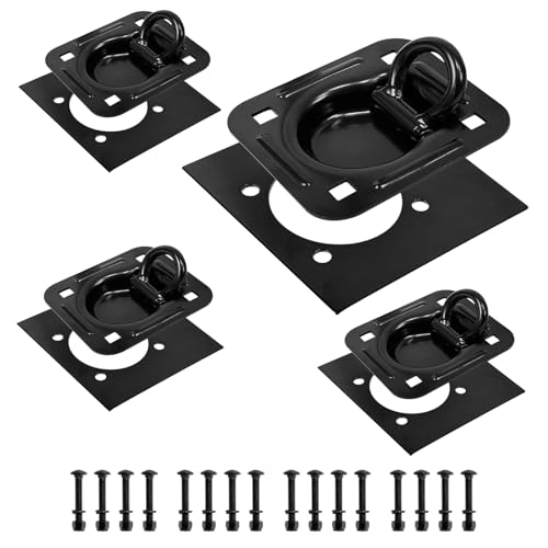 Lanbos Recessed D-Ring Tie Down Anchors, 6,000 lb Capacity Heavy Duty Tie Down Anchors Kit for Trailer or Deliveries, 4 Pack, Black