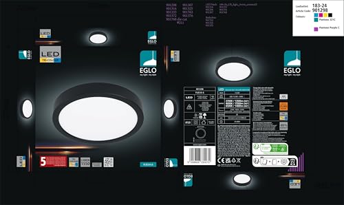 Eglo LED Ceiling Light Fitting Fueva 6, Round Ceiling lamp, Flush Light Fixture, Plastic in Black and White - Image 2