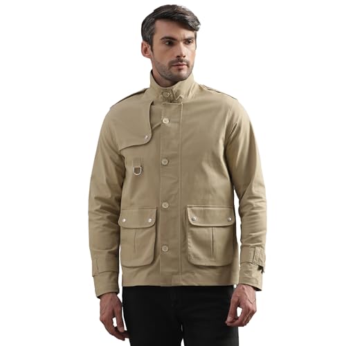 Image of Royal Enfield Men's Cotton Blend Standard Length Jacket (JKS240008 Beige L)