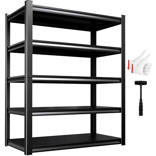 5-Tier Heavy Duty Metal Garage Shelving, 71.2″Hx46″Wx20″D, Adjustable Storage Shelves Unit for Garage Storage, Metal Shelving & Shelves Organizer for Home, Warehouse, Workshop & Commercial Use