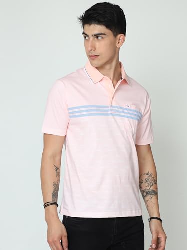 Image of Classic Polo Mens Cotton Half Sleeve Printed Authentic Fit Polo Neck Peach Color T-Shirt