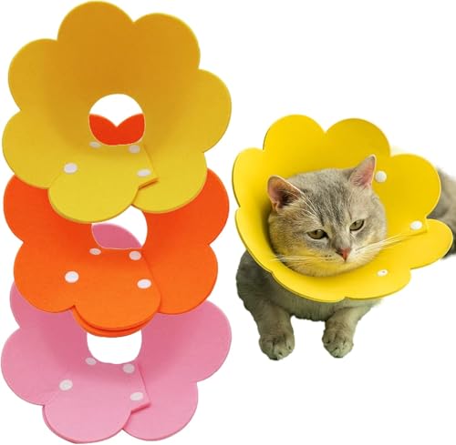 Amexo 3 Stücke Katze Schutzkragen Soft Halskrause Katzen Halsband Anti Biss Halskragen Katze Schützender Kragen für Katzen Welpen M (Rosa, gelb,...