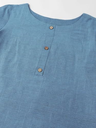 Image of Saanjh Women's Fit Straight Cotton Blend Long Kurta, 3 /4 Sleeve, Knee Length Kurtis, Casual and Office Wear