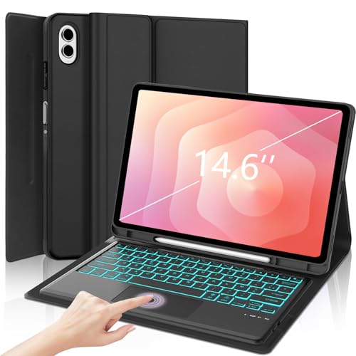 Image of Keyboard Case for Samsung Galaxy Tab S11 Ultra 14.6 inch 2025, 7 Colors Backlit, Magnetic Detachable Wireless Bluetooth Keypad with Multi-Touch Trackpad, Folio PU Leather Case with S Pen Holder