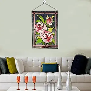 KRAAFTAR Stained Glass Rectangle Window Panel Suncatcher Wall Decor Rose