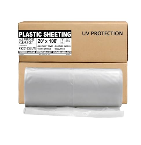 Aluf Plastics Sheeting UV Protection - 20' x 100', 6 MIL Heavy Duty Gauge - Clear Vapor and Moisture Barrier Sheet Tarp/Drop Cloth for Greenhouses, Painting, Furniture Covers, Carpet Cover, Floor
