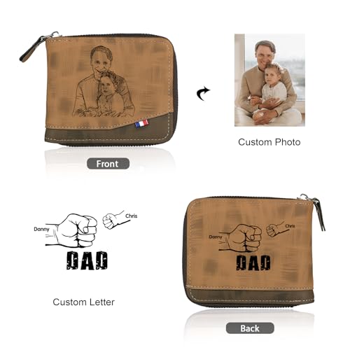 Personalized Dad Birthday Gift Mens Photo Wallets Leather Custom 1-5 Name Wallet Dad Wallet with Kids Names Fist Bump Mens Wallet (Brown 3#, 2 Name)2