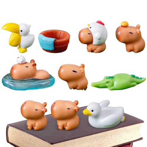 Bsbkoj Mini figuras de animales Capybara Juguetes - Juego de minifiguras de resina de parque capibara con 10 unidades, lindos regalos de capibara, accesorios de fotografía, miniestatuas para niños