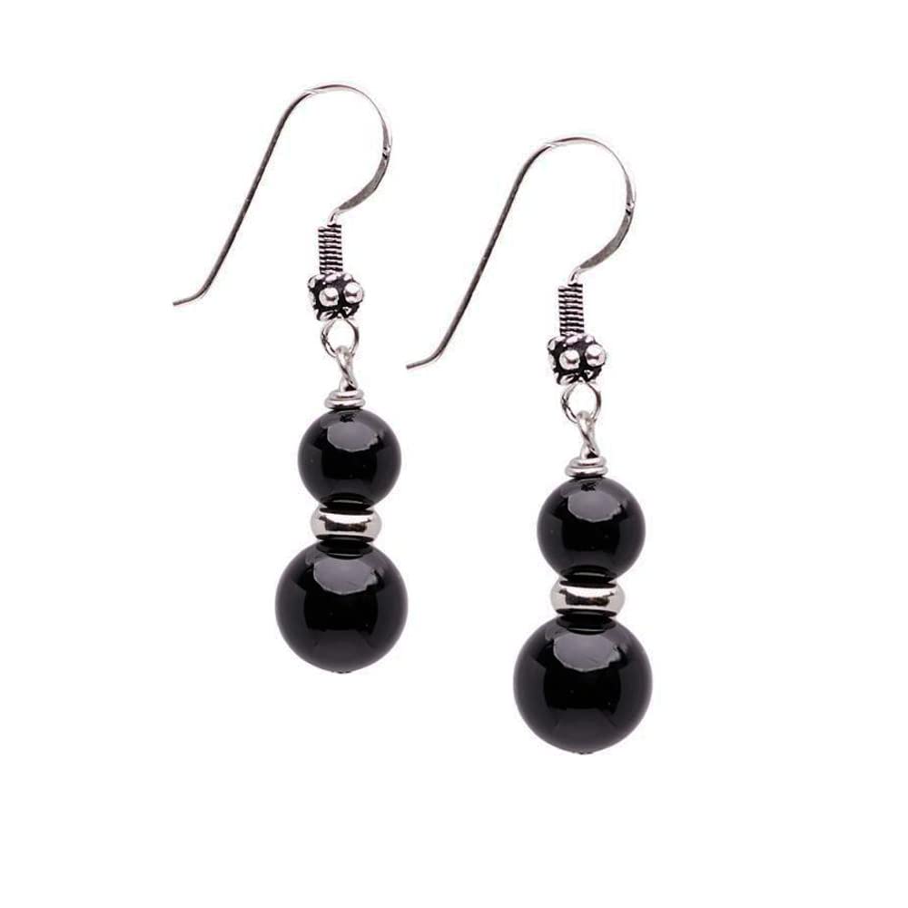 Handgemachte Frauen natürlichen Edelstein Perlen und Sterling Silber Dangle Drop Ohrringe | Geschenk für Frauen, Mädchen (Schwarzer Achat)