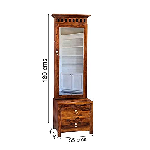 Image of Solid Sheesham Wooden Dressing Table | with 2 Drawers Storage Organizer | Makeup Vanity with Mirror | Storage Shelves, Bangle Holder for Bedroom & Living Room Assembled [Honey Finish]