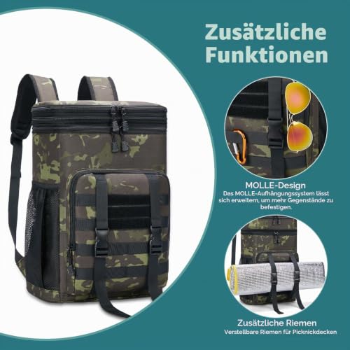 HSHRISH Kühlrucksack 30L erweiterbar auslaufsicher Wandern Camping Strand – Ansicht 4