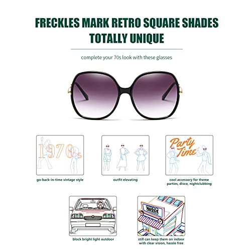 Image of Freckles Mark 70s Super Oversize Square Sunglasses for Women Vintage Rectangular Plastic Frame