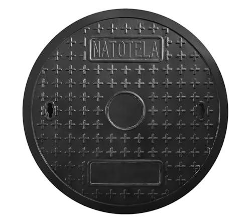 Natotela Round Manhole Cover 24in,Fiberglass Recessed Solid Top Covers,Replacement FRP Septic Tank Lid,Septic Tank Lids and Base for yard,Non-slip Reinforced Sewage Basin Covers,Black