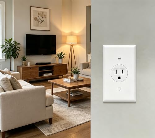 Image of ZEFTV Mid-Size Single Outlet Cover Wall Plates 1-Gang 4.89 inch x 3.12 inch Switch Outlet Electrical Cover Plate Unbreakable Thermoplastic Faceplate for Light Receptacle Outlet Switch, White (6 Pack)