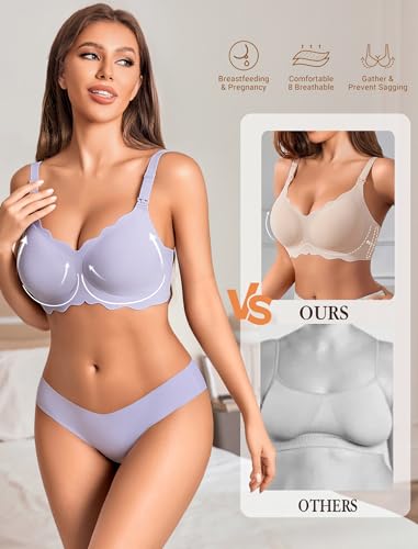 Image of Avidlove Maternity Bras for Pregnancy Comfortable Nursing Bra Push Up Womens Bra Seamless Bralettes with Extra Extender (Lilac, M)