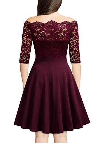 Missmay GHA3805JIUHONG03 Women'S Vintage Floral Lace Half Sleeve Boat Neck Formal Swing Dress thumb #1