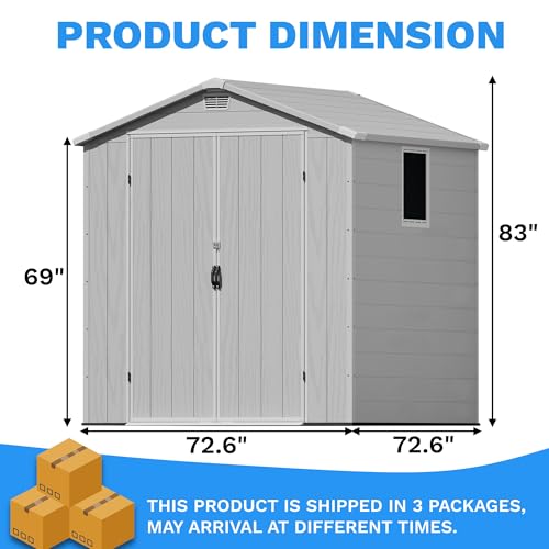 Image of Greesum 6x6FT Plastic Outdoor Storage Shed with Floor, Resin Sheds with Lockable Double Door, Tool Sheds with Window and Vents, for Garden, Backyard, Patio, Light Gray